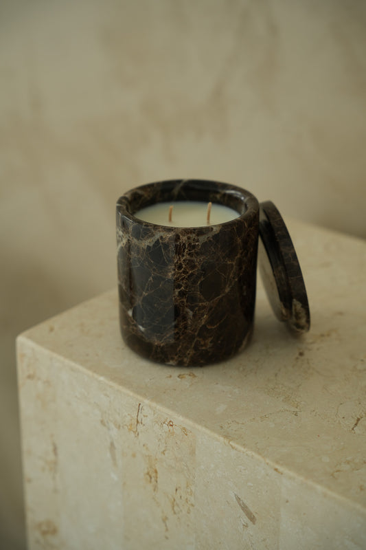Brown Marble Stone Candle Jar (None Re-Fillable