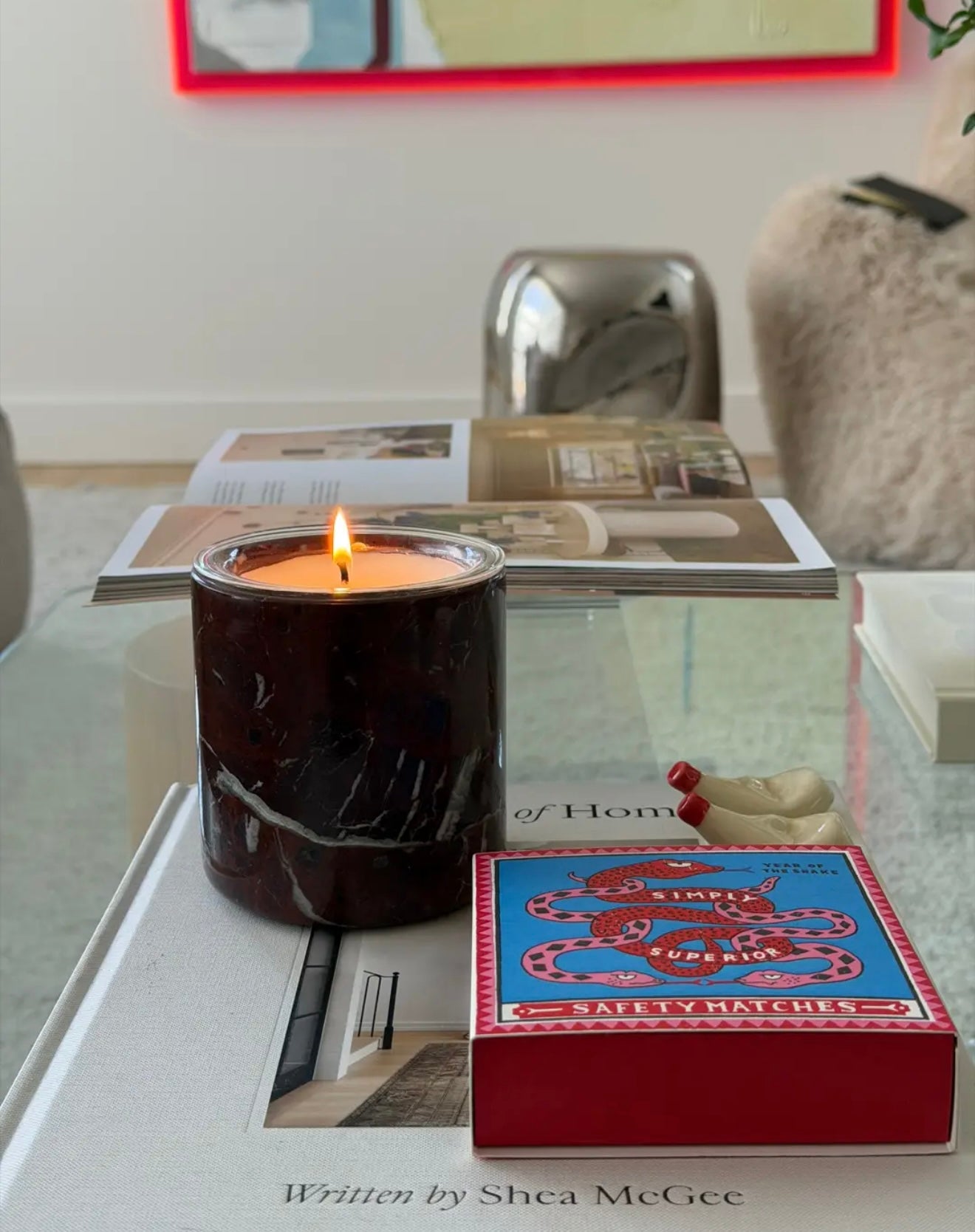 Deep Red Marble Candle Jar + Infill